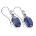 Boucles d&#39;oreilles argentées en kyanite et en topaze bleue suisse 925